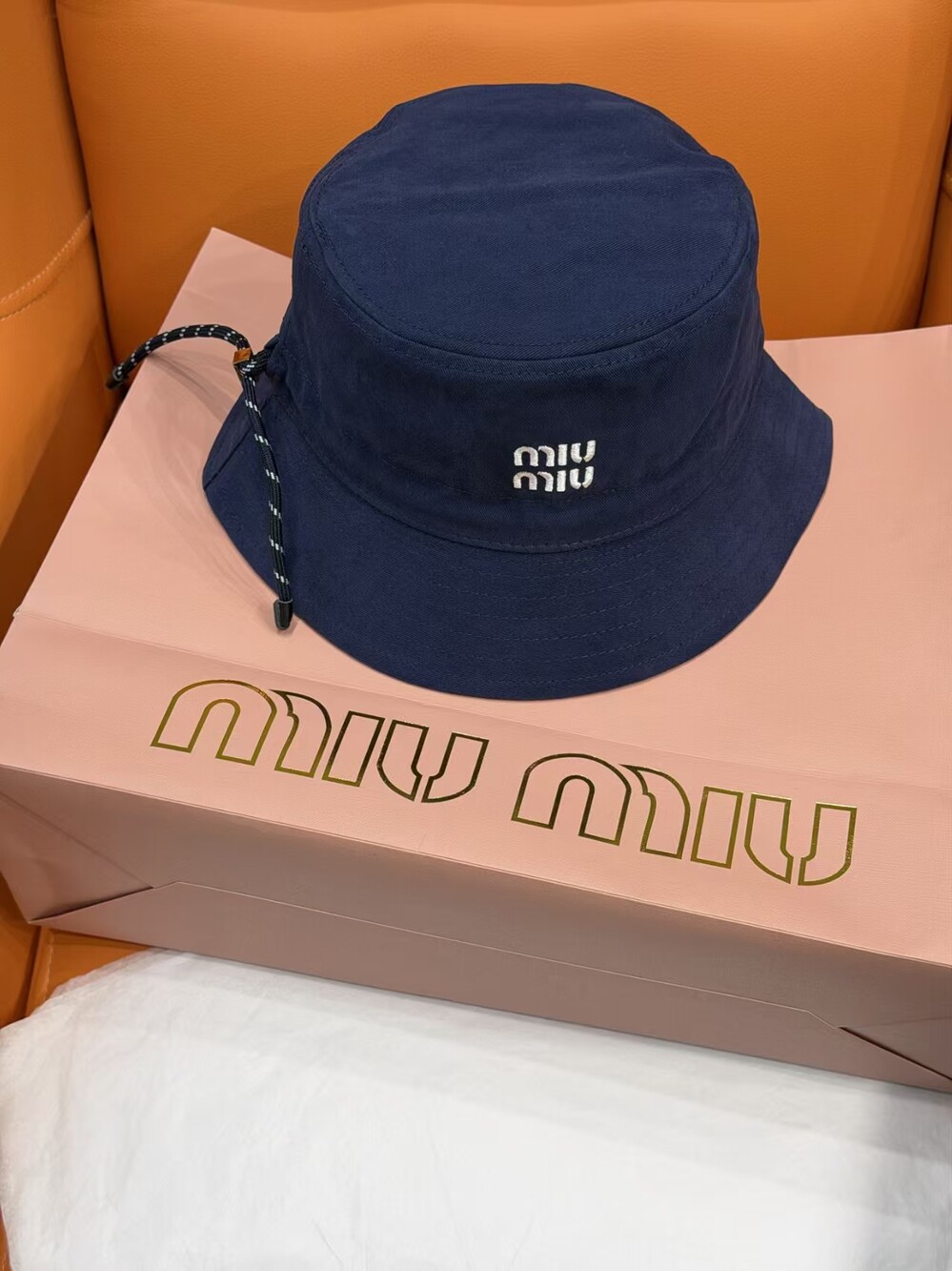 MIU MIU Navy Blue Embroidered Bucket Hat